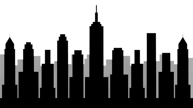 Cityscape silhouette, urban skyline, modern architecture. png