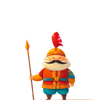 Whimsical cartoon illustration of a friendly warrior with stylized features png