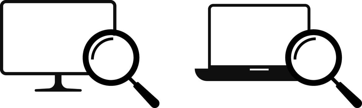 Case Studies Icons. computer with search symbol. Search Magnifying Glass vector