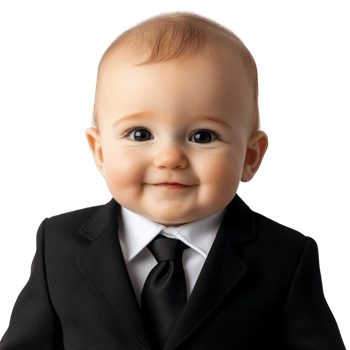 Adorable infant embodies business acumen in a strikingly contrasted studio portrait png