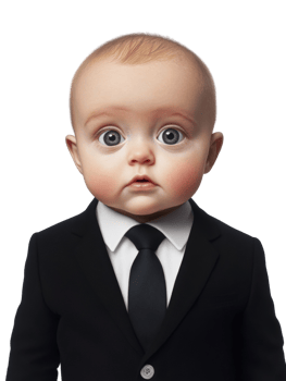 Infant prodigy in formal attire embodies a sense of youthful ambition png