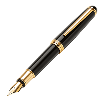 Close up of a classic black and gold fountain pen. png