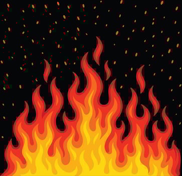 Cartoon Fire Flames with Glowing Sparks on Dark Background vector