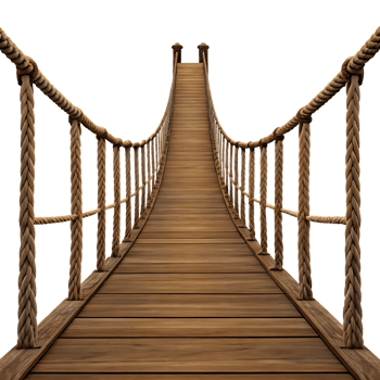 Wooden rope bridge leading to unknown destination. png