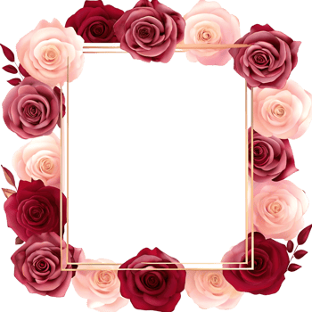 Beautiful Arrangement of Pink and Red Roses with a Golden Frame Elegant Floral Design Romantic Wedding Invitation Botanical transparent png