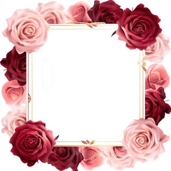 Elegant Wedding Invitation with Pink and Burgundy Roses Floral Frame png