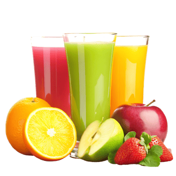 Refreshing Fruit Juices with Sliced Oranges Apples and Strawberries png