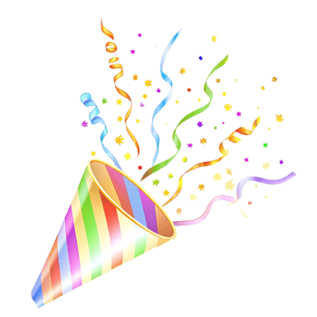 Colorful Party Popper with Confetti and Streamers Exploding Celebration png