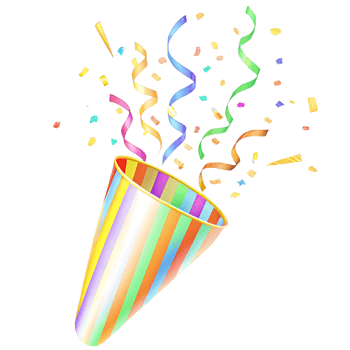 Colorful Striped Party Popper Exploding with Confetti and Ribbons png
