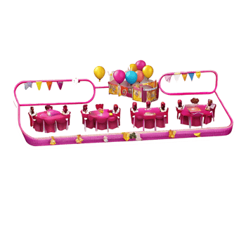 Pink Party Setup with Balloons Tables and Decorations for a Fun Celebration png