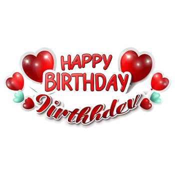 Happy Birthday Celebration with Red Heart Balloons and Festive Design png