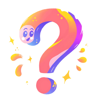 Adorable Cartoon Question Mark Character with Colorful Gradient Design and Sparkling Elements png