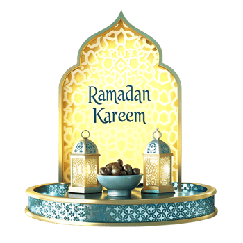 Ramadan Kareem Festive Greeting with Dates and Lanterns on Ornate Tray png