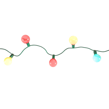 String of colorful pastel globe lights isolated on transparent background glowing softly christmas decoration party lights png