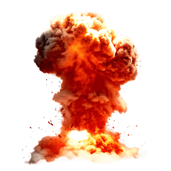 A Fiery Explosion with Massive Orange and Red Smoke Cloud Rising Against a transparent Background png