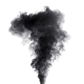 Abstract grayscale of a swirling smoke plume against a transparent background. The smoke is dark grey and light grey, creating a dynamic and textured visual effect png