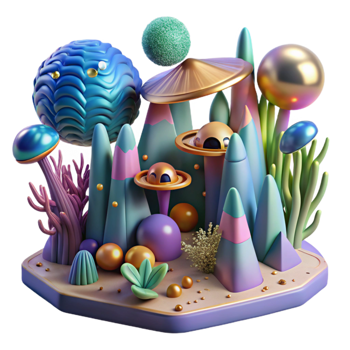 elegant abstract Alien Vegetation Strange Forms Transparent Background detailed png