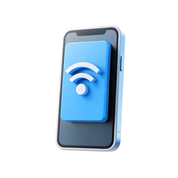 3D Render of Smartphone Displaying Wifi Symbol Blue and White Theme Modern Technology Wireless Connection png