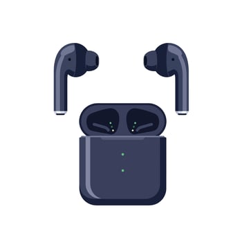 Wireless earphones with charging case flat design digital music accessories illustration vector