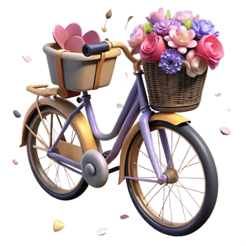 elegant traditional Bicycle Basket with Flowers Isolated Element original png