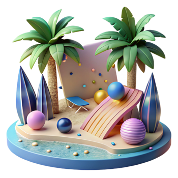 elegant artistic Tropical Beach Scene Isolated on Transparent Background exclusive png