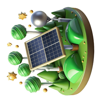 wonderful creative Solar Farm with Green Fields Background Isolated authentic png