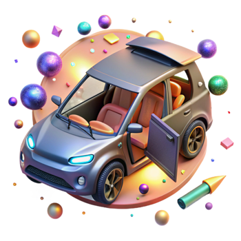 magnificent vintage Electric Car with Open Door Transparent Background high resolution png