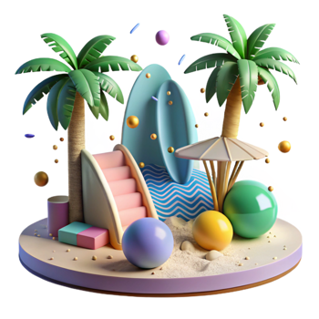 dramatic vintage Tropical Beach Scene Isolated on Transparent Background genuine png
