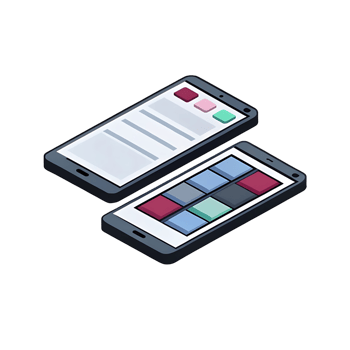 Isometric View of Two Smartphones Displaying Different User Interfaces png