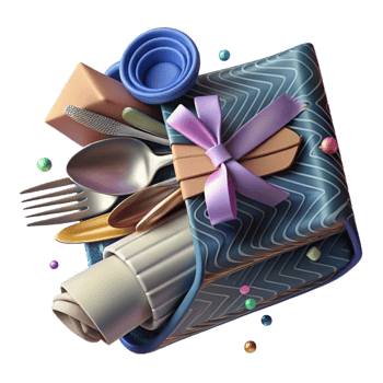 vibrant artistic Biodegradable Cutlery Set Wrapped in Paper Transparent authentic png