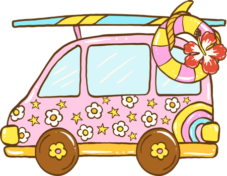 Groovy Summer Thing Colorful Van Floral Design with surfboard png