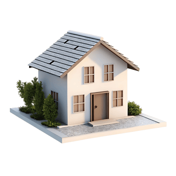 Modern Two Story House 3D Render with Grey Roof and Green Landscaping png