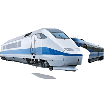 Modern High Speed Train Transportation System with Blue and White Streamlined Design png