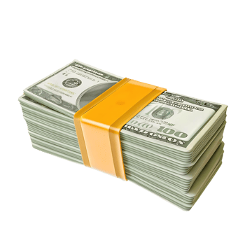A Stack of One Hundred Dollar Bills Secured with a Yellow Band a Realistic 3D Render of American Currency png