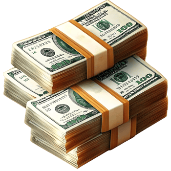 Three Stacks of One Hundred Dollar Bills Secured with Bands png