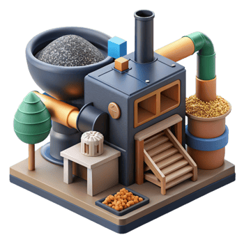 beautiful artistic Biomass Fuel Pellet Production Line Isometric View Isolated premium png