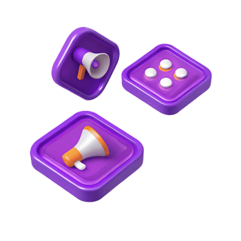 3D Render of Purple Isometric App Icons Megaphone and Pills png