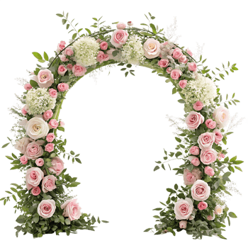 Beautiful pink and white rose wedding arch. Perfect for ceremonies and celebrations. png