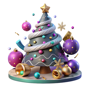 impressive vintage Decorated Christmas Tree with Sparkling Ornaments Isolated png