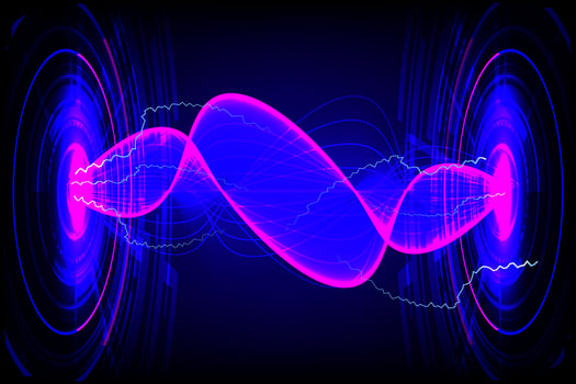 Abstract hi-tech and Technology background. Light waves glowing on a blue digital background with curved lines and futuristic energy design. vector