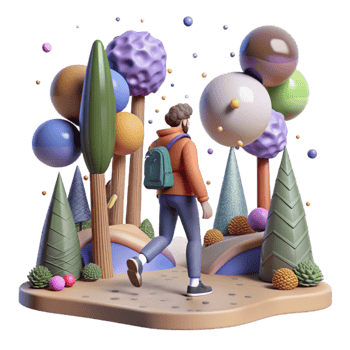 serene minimalist Person Walking Through Forest Path Side View Transparent Background high resolution png