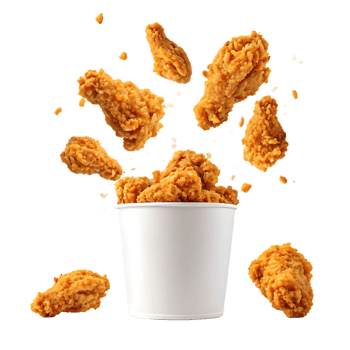 Crispy fried chicken wings falling into a bucket png