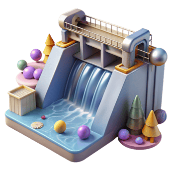 wonderful minimalist Hydroelectric Dam with Water Flowing Cutout detailed png