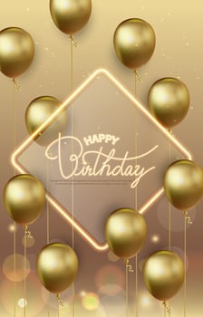 Birthday card with golden background and golden balloons vector