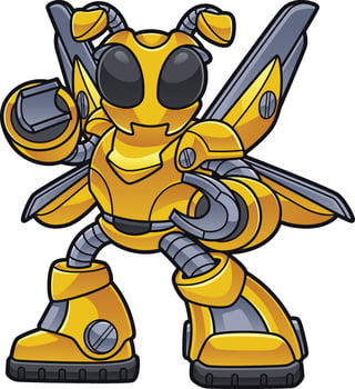 yellow bee iron robot pose ready to fight vector