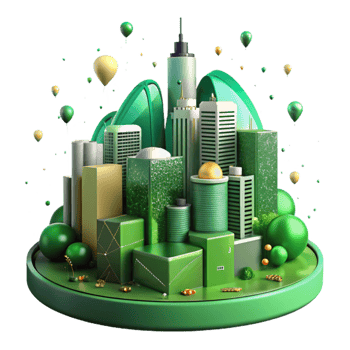 extraordinary contemporary Sustainable City Skyline with Wind Turbines Isolated high resolution png
