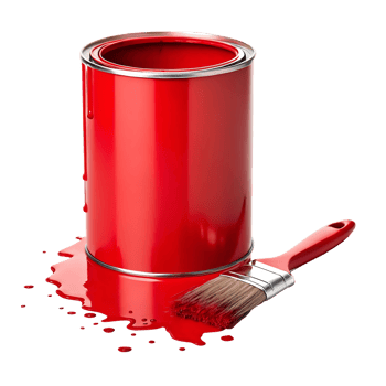 Red paint can and brush with spilled paint png