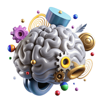 serene creative Brain with Cogs Rotating Silver Isolated detailed png