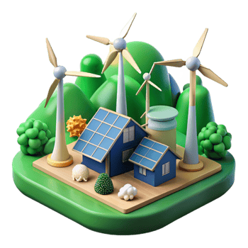 wonderful creative Green Energy Landscape with Windmills and Solar Panels Transparent Background premium png
