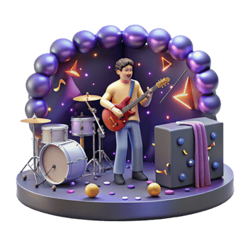 vibrant minimalist Virtual Concert Performance Musician on Stage Isolated Element original png